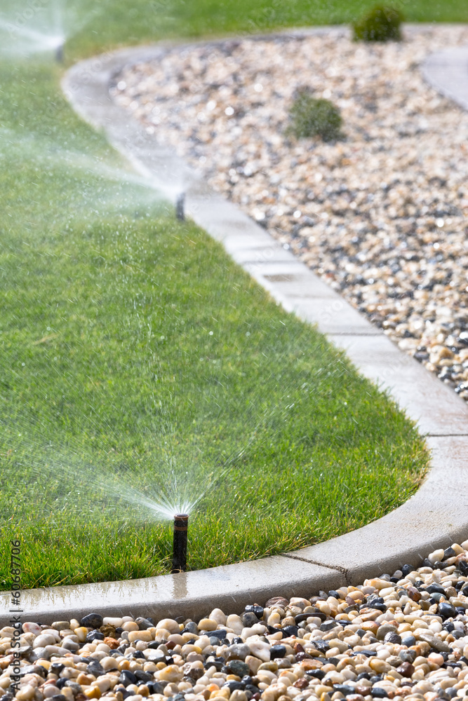 Sprinkler system installation in progress at a Cypress, TX residential property
