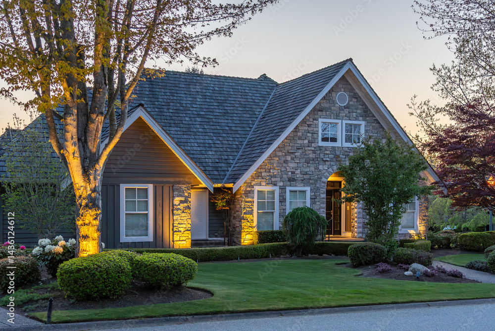 Low-voltage landscape lighting installed at a Cypress, TX home