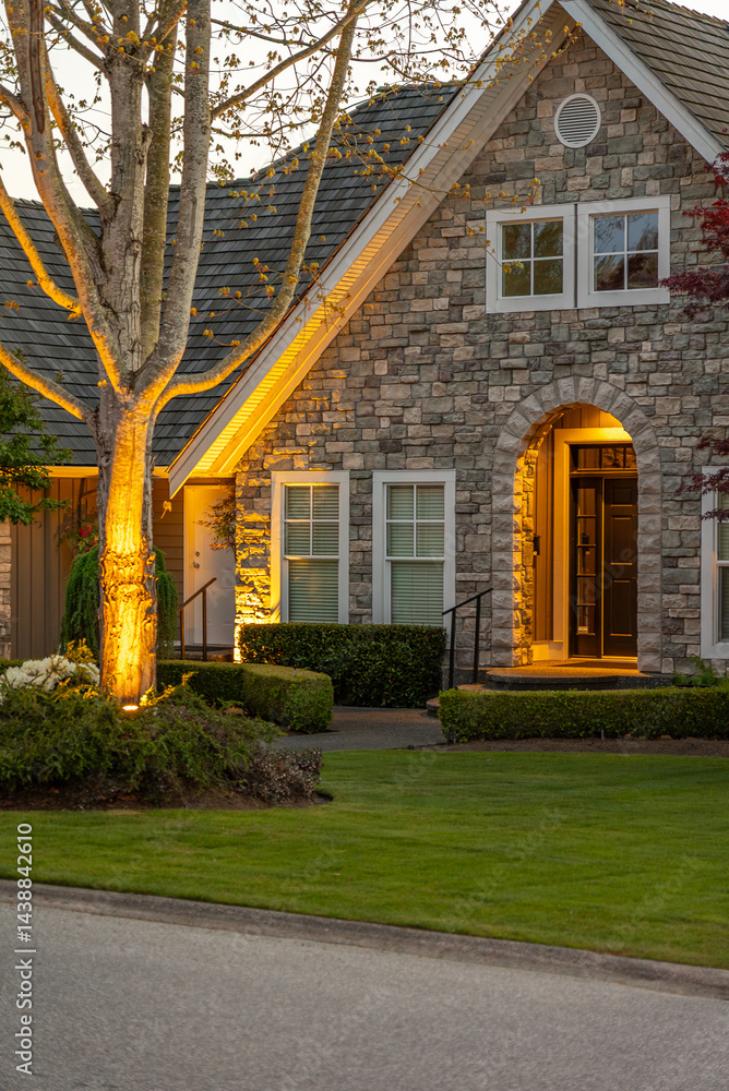 Landscape lighting at dusk — placeholder, client photos needed